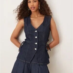 ASOS DESIGN denim vest with tie up cinch sides in indigo